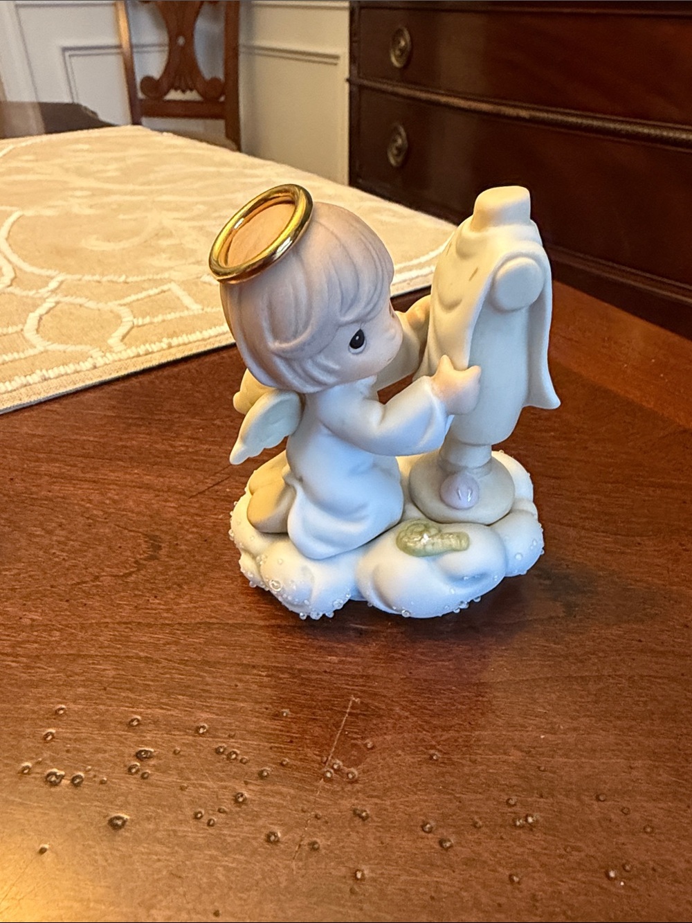 Precious Moments White Porcelain Angel Figurine with Gold Halo